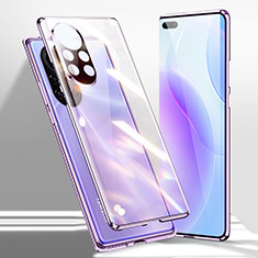 Huawei Nova 8 Pro 5G用ケース 高級感 手触り良い アルミメタル 製の金属製 360度 フルカバーバンパー 鏡面 カバー ファーウェイ パープル