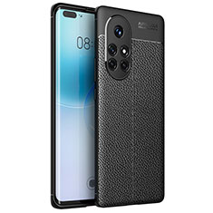 Huawei Nova 8 Pro 5G用シリコンケース ソフトタッチラバー レザー柄 カバー ファーウェイ ブラック