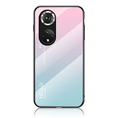 Huawei Nova 9 Pro用ハイブリットバンパーケース プラスチック 鏡面 虹 グラデーション 勾配色 カバー LS1 ファーウェイ シアン