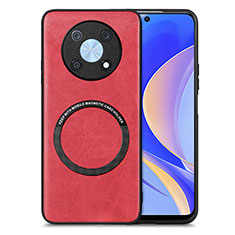 Huawei Nova Y90用シリコンケース ソフトタッチラバー レザー柄 アンドマグネット式 S02D ファーウェイ レッド