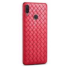 Huawei P Smart (2019)用シリコンケース ソフトタッチラバー レザー柄 S01 ファーウェイ レッド