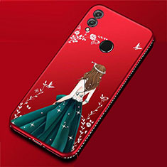 Huawei P Smart (2019)用シリコンケース ソフトタッチラバー バタフライ ドレスガール ドレス少女 カバー ファーウェイ ワインレッド