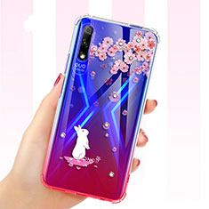 Huawei P Smart Z (2019)用極薄ソフトケース シリコンケース 耐衝撃 全面保護 クリア透明 花 ファーウェイ レッド