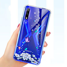 Huawei P Smart Z (2019)用極薄ソフトケース シリコンケース 耐衝撃 全面保護 クリア透明 花 ファーウェイ パープル