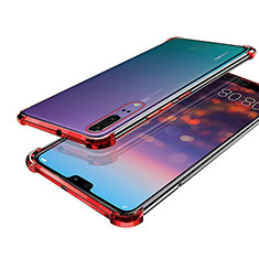 Huawei P20用極薄ソフトケース シリコンケース 耐衝撃 全面保護 クリア透明 H03 ファーウェイ レッド