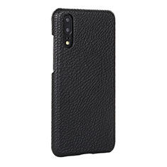 Huawei P20用ケース 高級感 手触り良いレザー柄 P01 ファーウェイ ブラック