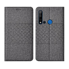 Huawei P20 Lite (2019)用手帳型 布 スタンド H01 ファーウェイ グレー