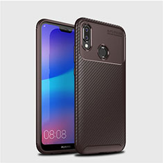 Huawei P20 Lite用シリコンケース ソフトタッチラバー ツイル カバー ファーウェイ ブラウン