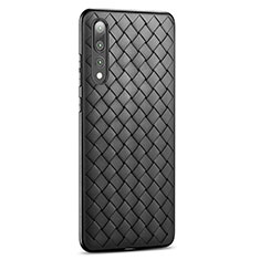 Huawei P20 Pro用シリコンケース ソフトタッチラバー レザー柄 S01 ファーウェイ ブラック