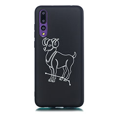 Huawei P20 Pro用シリコンケース ソフトタッチラバー 星座 カバー S06 ファーウェイ ブラック