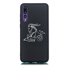 Huawei P20 Pro用シリコンケース ソフトタッチラバー 星座 カバー S09 ファーウェイ ブラック