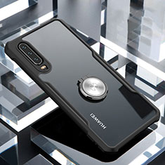 Huawei P30用360度 フルカバーハイブリットバンパーケース クリア透明 プラスチック 鏡面 アンド指輪 マグネット式 ファーウェイ ブラック