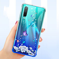 Huawei P30用極薄ソフトケース シリコンケース 耐衝撃 全面保護 クリア透明 花 ファーウェイ パープル