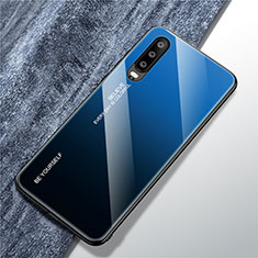 Huawei P30用ハイブリットバンパーケース プラスチック 鏡面 虹 グラデーション 勾配色 カバー M01 ファーウェイ ネイビー