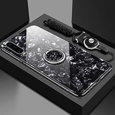 Huawei P30用ハイブリットバンパーケース プラスチック 鏡面 カバー アンド指輪 マグネット式 T01 ファーウェイ ブラック