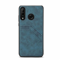 Huawei P30 Lite用ケース 高級感 手触り良いレザー柄 R04 ファーウェイ ネイビー