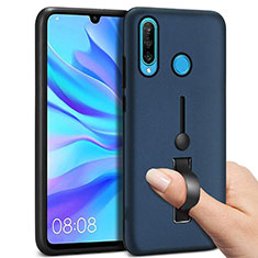 Huawei P30 Lite New Edition用ハイブリットバンパーケース プラスチック アンド指輪 兼シリコーン カバー S04 ファーウェイ ネイビー