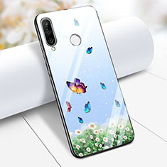 Huawei P30 Lite XL用ハイブリットバンパーケース プラスチック 鏡面 バタフライ 蝶 ファーウェイ ブルー