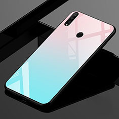Huawei P30 Lite XL用ハイブリットバンパーケース プラスチック 鏡面 虹 グラデーション 勾配色 カバー ファーウェイ シアン