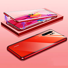 Huawei P30 Pro用ケース 高級感 手触り良い アルミメタル 製の金属製 360度 フルカバーバンパー 鏡面 カバー T03 ファーウェイ レッド