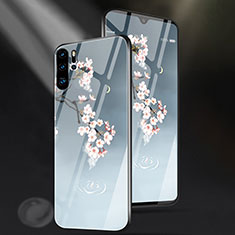 Huawei P30 Pro New Edition用ハイブリットバンパーケース プラスチック 鏡面 花 ファーウェイ ブルー