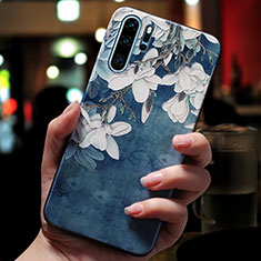 Huawei P30 Pro New Edition用シリコンケース ソフトタッチラバー 花 ファーウェイ ネイビー