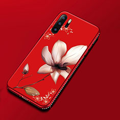 Huawei P30 Pro New Edition用シリコンケース ソフトタッチラバー 花 カバー ファーウェイ レッド