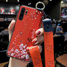 Huawei P30 Pro New Edition用シリコンケース ソフトタッチラバー 花 カバー K04 ファーウェイ レッド