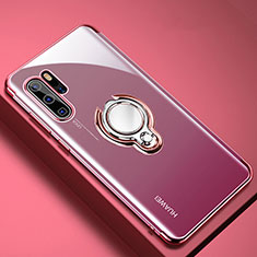 Huawei P30 Pro New Edition用極薄ソフトケース シリコンケース 耐衝撃 全面保護 クリア透明 アンド指輪 マグネット式 C01 ファーウェイ ローズゴールド