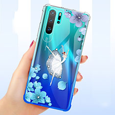 Huawei P30 Pro New Edition用極薄ソフトケース シリコンケース 耐衝撃 全面保護 クリア透明 花 T01 ファーウェイ ネイビー