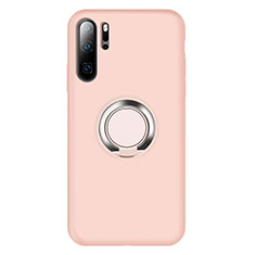 Huawei P30 Pro New Edition用極薄ソフトケース シリコンケース 耐衝撃 全面保護 アンド指輪 マグネット式 バンパー T02 ファーウェイ ピンク