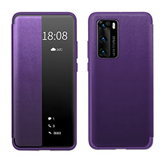 Huawei P40用手帳型 レザーケース スタンド カバー LF1 ファーウェイ パープル