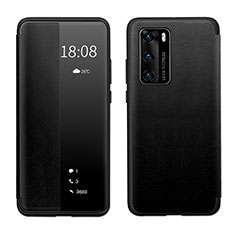 Huawei P40用手帳型 レザーケース スタンド カバー LF1 ファーウェイ ブラック