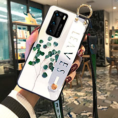 Huawei P40用シリコンケース ソフトタッチラバー 花 カバー ファーウェイ グリーン