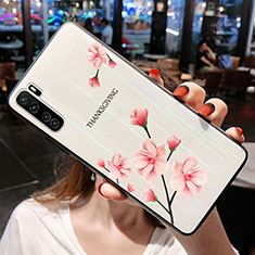 Huawei P40 Lite 5G用ハイブリットバンパーケース プラスチック 鏡面 花 カバー ファーウェイ ピンク