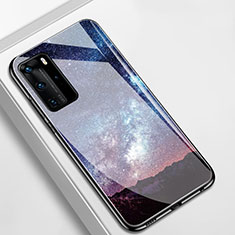 Huawei P40 Pro用ハイブリットバンパーケース プラスチック 星空 鏡面 カバー S01 ファーウェイ パープル