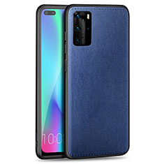 Huawei P40 Pro用シリコンケース ソフトタッチラバー レザー柄 カバー S01 ファーウェイ ネイビー