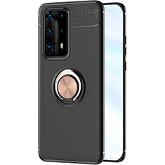 Huawei P40 Pro+ Plus用極薄ソフトケース シリコンケース 耐衝撃 全面保護 アンド指輪 マグネット式 バンパー A01 ファーウェイ ゴールド・ブラック