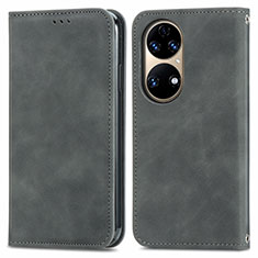 Huawei P50 Pro用手帳型 レザーケース スタンド カバー S04D ファーウェイ グレー