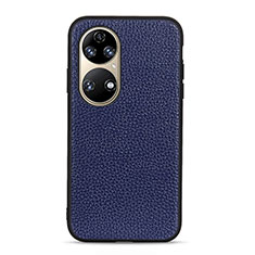 Huawei P50e用ケース 高級感 手触り良いレザー柄 B02H ファーウェイ ネイビー