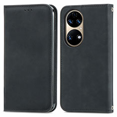 Huawei P50e用手帳型 レザーケース スタンド カバー S04D ファーウェイ ブラック