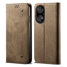 Huawei P50e用手帳型 布 スタンド ファーウェイ カーキ色