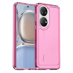 Huawei P50e用360度 フルカバー極薄ソフトケース シリコンケース 耐衝撃 全面保護 バンパー J02S ファーウェイ ローズレッド