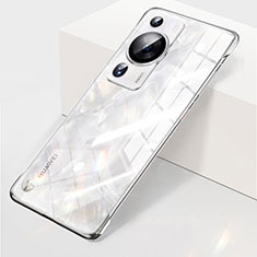 Huawei P60用ハードカバー クリスタル クリア透明 フレームレス H03 ファーウェイ シルバー