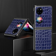 Huawei P60 Pocket用ハイブリットバンパーケース 高級感 手触り良いレザー柄 兼プラスチック QH7 ファーウェイ ネイビー