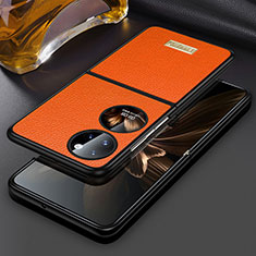 Huawei P60 Pocket用ハイブリットバンパーケース 高級感 手触り良いレザー柄 兼プラスチック LD1 ファーウェイ オレンジ