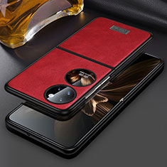 Huawei P60 Pocket用ハイブリットバンパーケース 高級感 手触り良いレザー柄 兼プラスチック LD3 ファーウェイ レッド