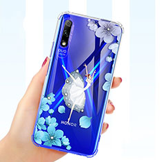 Huawei Y9 Prime (2019)用極薄ソフトケース シリコンケース 耐衝撃 全面保護 クリア透明 花 ファーウェイ ホワイト