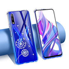 Huawei Y9 Prime (2019)用極薄ソフトケース シリコンケース 耐衝撃 全面保護 クリア透明 花 T01 ファーウェイ ネイビー