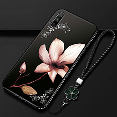 Huawei Y9s用シリコンケース ソフトタッチラバー 花 カバー ファーウェイ ブラウン